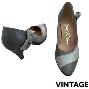 STANLEY PHILIPSON Heels Pumps Leather 2-Tone Gray Bow Detail 6AA Vintage​